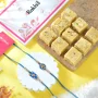 Pack of 2 Bluish Metallic Rakhi Gift Combo with Soan Papdi