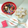 Premium Vibrant Meenakari Rakhi Set with Kaju Katli & Pooja Thali