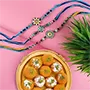 Blue Designer Set of 3 Rakhi with Motichoor Ladoo - For Finland