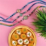 Blue Designer Set of 3 Rakhi with Motichoor