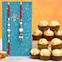Blue Pearl And Lumba Rakhi Set With 16 Pcs Ferrero Rocher Exp