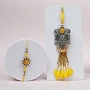 Yellow Kundan Bhaiya Bhabhi Lumba Rakhi Set with Roli Chawal