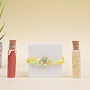 Elegant Yellow Thread Floral Design Rakhi with Roli Chawal