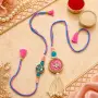 Pastel Bhaiya Bhabhi Lumba Rakhi Set with Kundan Beads