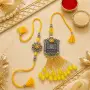 Yellow Kundan Bhaiya Bhabhi Lumba Rakhi Set with Roli Chawal
