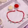 Elegant Red Cotton Rakhi with Dangling Silver Charms