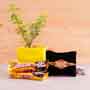 Golden Ganesha Rakhi with Jade Plant and Chocolates