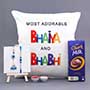 Bhaiya Bhabhi Cushion with 2 Evil Eye Rakhi Combo