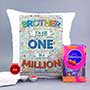 One in a Million Brother Cushion with Kids Rakhi Combo