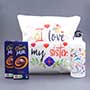 Cushion with Bottle N Chocolate for Sisters