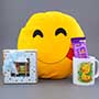 Smiley Cushion with Chocolates N Mug