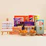 Set of Five Rakhis with Chocolates N Snacks Gift Pack