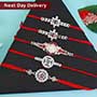 Gleaming Set of 5 Silver Rakhis Next Day Delivery