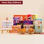 Set of Five Rakhis with Chocolates N Snacks Gift Pack Next Day Delivery