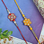Red Yellow Zardosi Rakhi Set