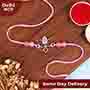 Lotus Design Silver Rakhi with Roli Chawal Same Day Delivery In Delhi NCR