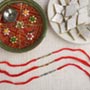 Majestic Rakhi Set with Kaju Katli & Puja Thali Hamper For UK