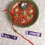Metallic My Brother Rakhi with Puja Thali Chocolate Bars For UK