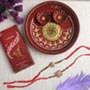 Ethnic Rakhi Set Trishul & Shree with Puja Thali Lindt Chocolate For UK