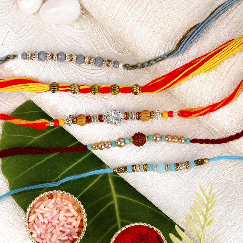 Send Fascinating Fancy Beads Five Rakhi Set Online