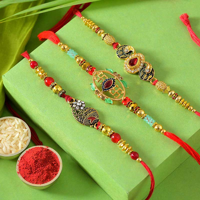 Send Stone Beaded Rakhi Set For Brother in USA Online