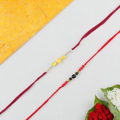 Yellow Agate & Lava Stone  2 Rakhi Set