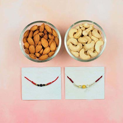 Lava Stone & Yellow Agate Rakhi with Dry Fruits  -FOR AUSTRALIA