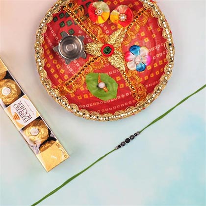 Lava Stone Rakhi with Ferrero Rocher & Pooja Thali