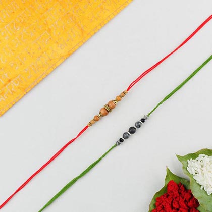 Sandalwood, Lava Stone & Agate 2 Rakhi Set