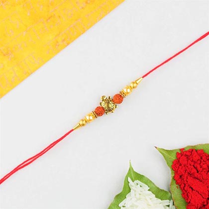 Lucky Turtle & Rudraksh Rakhi in Red Cotton Thread -FOR AUSTRALIA