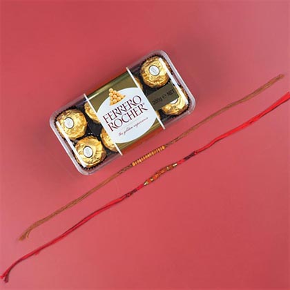 Sandalwood & Rudraksh Rakhi with Ferrero Rocher