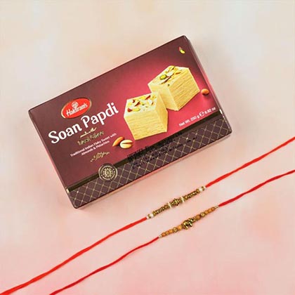 Two Rajasthani Style Rakhi with Soan Papdi  -FOR AUSTRALIA