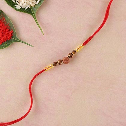 Rudraksh, Crystal & Agate Rakhi in Flat Woven Red Thread