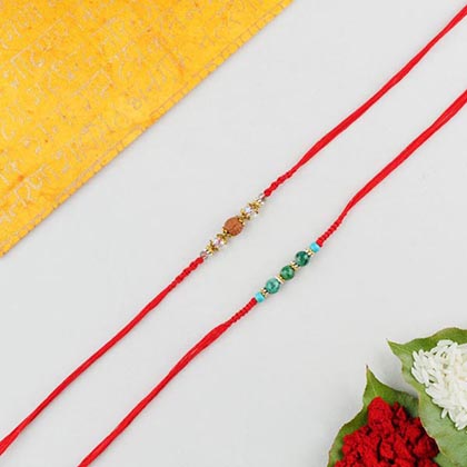 Rudraksh & Green Agate Stone   2 Rakhi Set