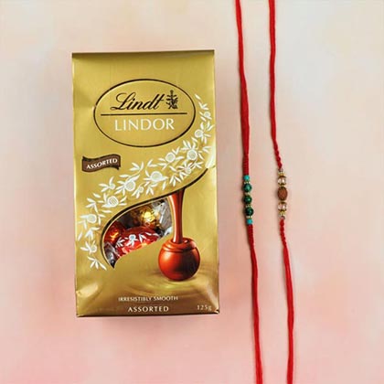 Rudraksh & Agate Stone Rakhi with Lindt Lindor