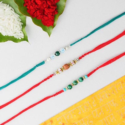 Rudraksh & Green Agate 3 Rakhi Set