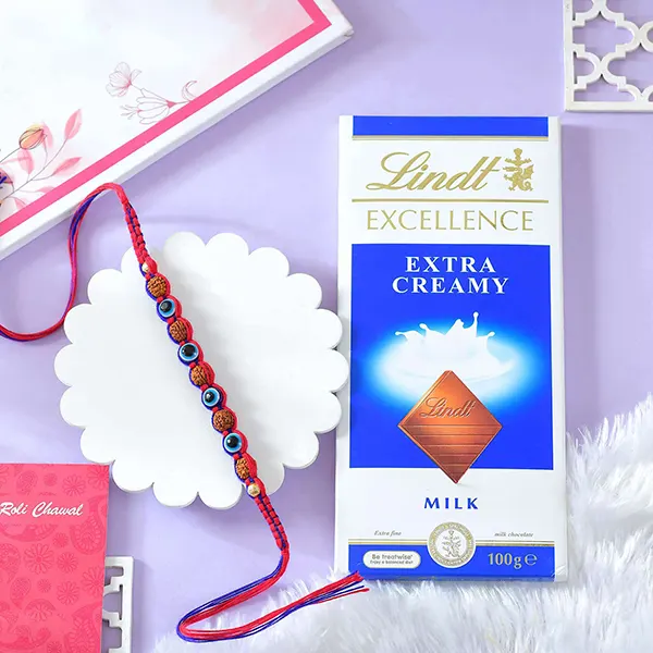 Evil Eye Rudraksh Rakhi with Lindt EXCELLENCE Extra Creamy