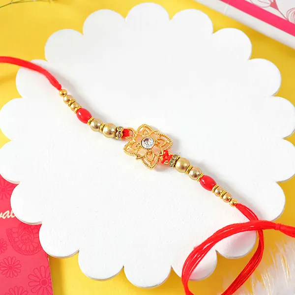 Golden Blossom Rakhi with DryFruits and Ferrero Rocher 3