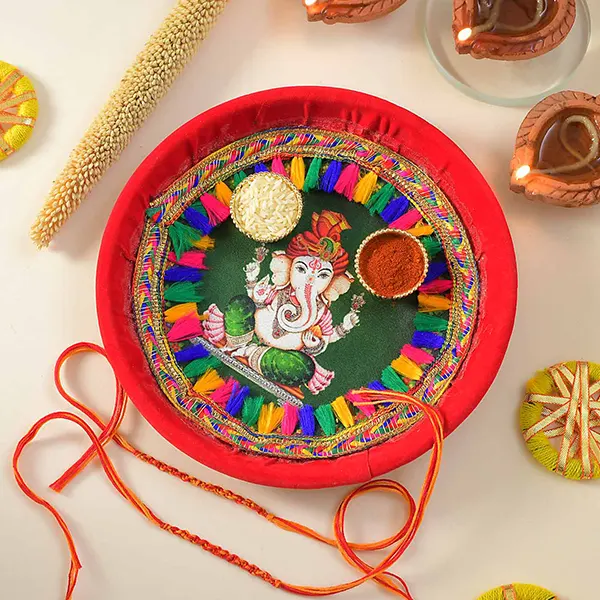 Holy Rakhi 2 With Besan Laddu and Pooja Thali