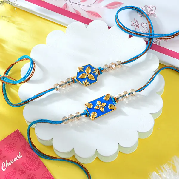 Set of 2 Blue Designer Rakhi With Dryfruits