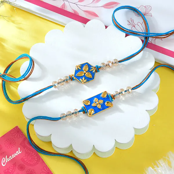 Set of 2 Blue Designer Rakhi With Soan Papdi