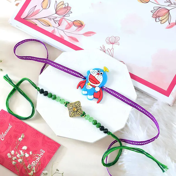 Set of 2 Emerald Radiance and Doraemon Rakhi