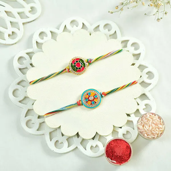 Traditional Coloured Set of 2 Rakhi with Dryfruits