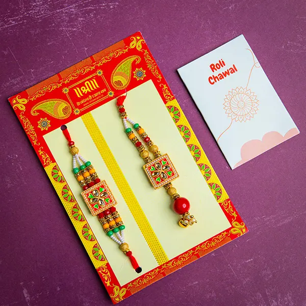 Set of 2 Traditional Red Stone Rakhi