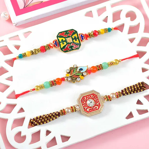 Set of 3 Traditional Colourful Rakhi