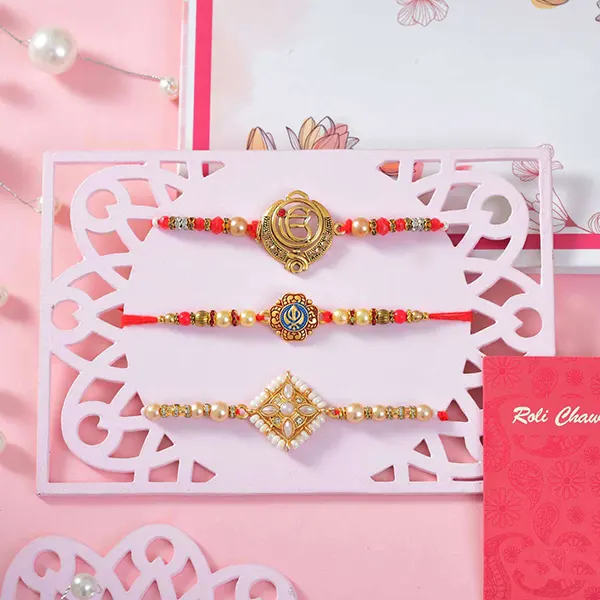 Set of 3 Traditional Punjabi Rakhi with Kaju Katli