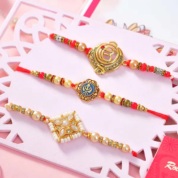 Set of 3 Traditional Punjabi Rakhi with Kaju Katli