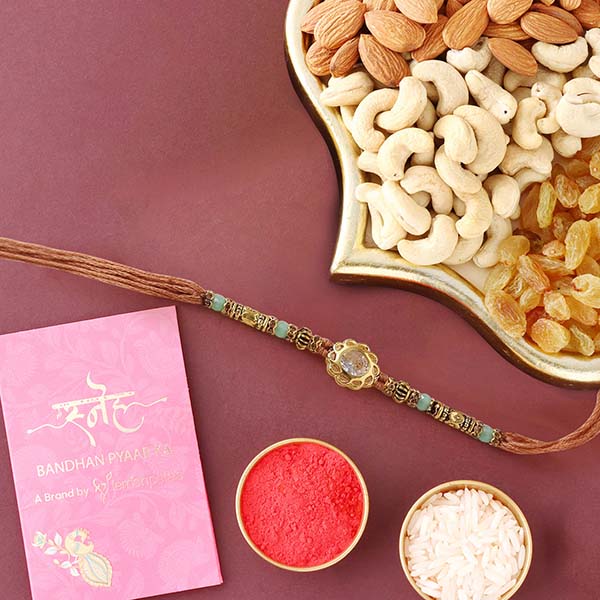 Sneh Lustrous Stone Rakhi & Dry Fruit Mix