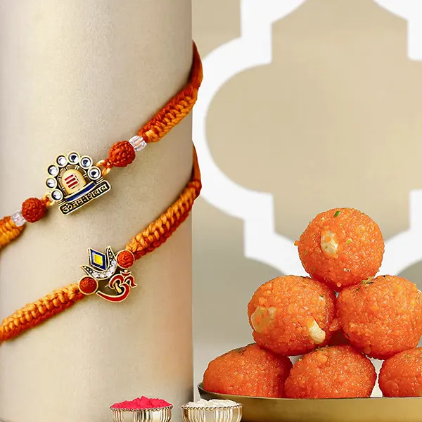 Om Namah Shivay Rakhi Duo N Motichoor Laddoo