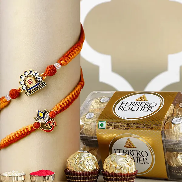 Om Namah Shivay Rakhi Duo with Ferrero Rocher